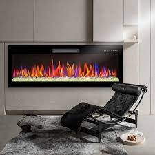 50 In Wall Mounted Ultra Thin Tempered Glass Front Smart Electric Fireplace With Remote And Multi Color Flame In Black