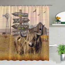 Farmhouse Cow Print Shower Curtain Set