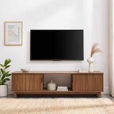 Welwick Designs 58 In Mocha Wood Mid Century Modern Tv Stand With 2 Reeded Doors Fits Tvs Up To 65 In Brown
