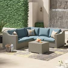 Corvus Martinka 6 Piece Grey Wicker Outdoor Furniture Set Blue