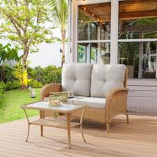 Yellow Wicker Outdoor Loveseat Set