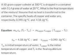 Solved A 50 Gram Copper Cylinder At 180