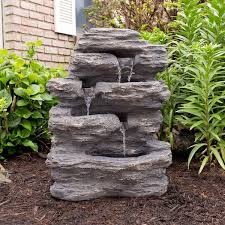 Outdoor Cascading Water Fountain With Natural Looking Stone Waterfall