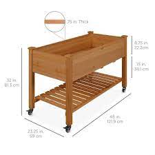 Best Choice S Raised Garden Bed 48x24x32in Wood Mobile Elevated Planter W Wheel Locks Shelf Liner Acorn Brown