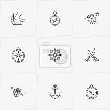 Pirate Line Icon Set With Anchor