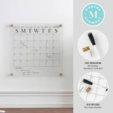Martha Stewart Grayson Acrylic Dry Erase Wall Calendar With Dry Erase Marker And Mounting Hardware 14 Square Clear Black