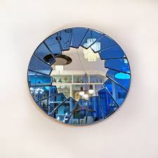 Modern Italian Blue Round Mirror