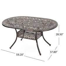 Noble House Tahoe 59 2 Oval Cast Aluminum Patio Dining Table In Shiny Copper