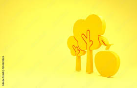 Yellow Tree With Apple Icon Isolated On