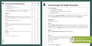 Factorising Worksheet Home Learning