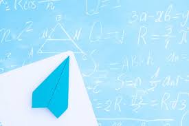 Blue Plane Over Math Equations Background
