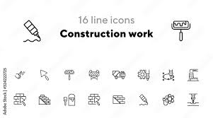 Line Icon Set Building Brick Paint