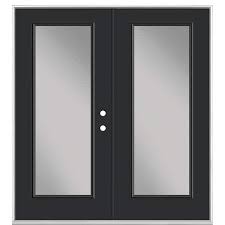 Masonite 72 In X 80 In Jet Black Steel Prehung Left Hand Inswing Full Lite Clear Glass Patio Door In Vinyl Frame No Brickmold