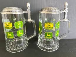 John Deere Clear Glass Beer Stein With