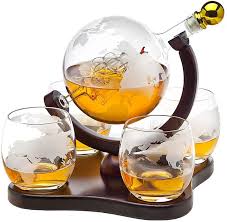 Whiskey Decanter Globe Set With 4