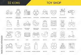 Kids Toys Line Icons In Vector Cars