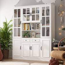 Fufu Gaga 63 In W X 15 7 In D X 78 7 In H White 12 Shelf Wood Standard Bookcase With Doors Drawers Adjustable Shelves