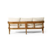 Brooklyn Outdoor Acacia Wood 3 Seater Sofa With Cushions Teak And Beige