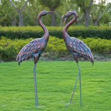 Garden Crane Statues Patina Heron Decoy