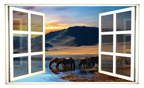 3d Window Horses 1 Wall Decal Wall