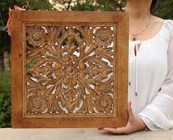 Handcrafted Large Lotus Wood Wall Panel