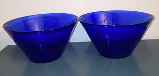 Cobalt Blue Glass Soup Cereal Bowls Set