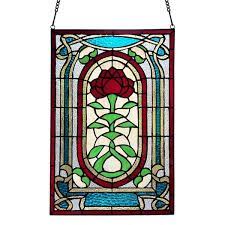 River Of Goods Victorian Rose Stained Glass Window Panel Red