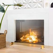Barton 46 In W X 33 In H 1 Panel Clear Gold Fireplace Screen Guard Panel Tempered Glass Spark