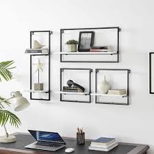 Black Framed Wall Shelf Set Metal Frame