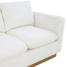 Leisuremod Nervo Modern Mid Century Upholstered Leather Sofa With Gold Frame White