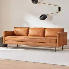 Mid Century Leather Show Wood Sofa 66
