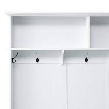 White Modern Hall Tree Storage Cabinet Widen Mudroom Bench With 5 Coat Hooks And 2 Large Drawers For Entrance Hallway