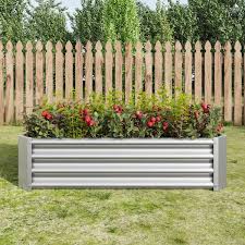 Cesicia Garden Bed 47 24 In W Silver Metal Rectangle Raised Planter