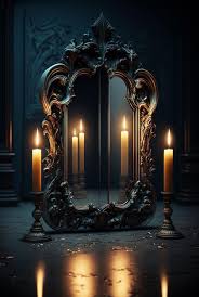 Mirror And Hot Candles In A Dark Room