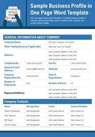 Sample Business Profile In One Page