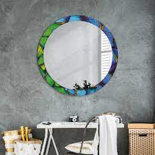Round Mirror Printed Frame Blue And