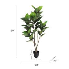 5ft Artificial Real Touch Rubber Plant Fig Leaf Tree In Black Pot 59 H X 32 W X 30 Dp Green
