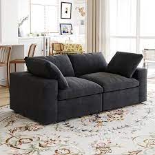 Magic Home 120 In Modular Barong Linen Fabric Flared Arm Comfy Large 3 Seat Free Combination Sectional Sofa For Apartment Black