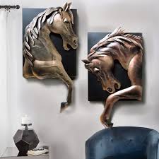 Antique Brown Metal Horse Wall Hanging