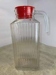 Vintage Thick Ribbed Glass Pitcher With