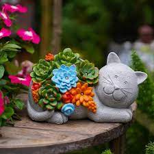 Garden Outdoor Cat Statue Cat Resin With Solar Light Outdoor Decoration For Cat Gifts For Housewarming