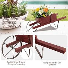 Gymax Wooden Wagon Planter Decorative