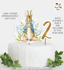 Boys Bunny 2nd Birthday Cake Topper