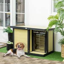 Pawhut D02 078v01nd Dog House Outdoor Cabin Style Pet Home Cottage Weather Resistant Openable Top Pvc Curtain Natural Wood