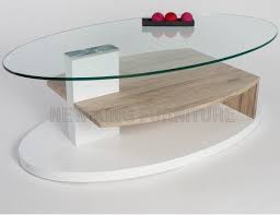 Wood Base Tea Table Oval Glass