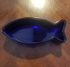 Vintage Cobalt Blue Fish Shaped Glass