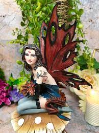 Gothic Fairy On Toadstool Statue Dark