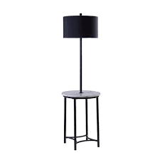 Teamson Home Floor Lamp With Faux Marble Table Black Finish