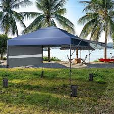 10 Ft X 17 6 Ft Blue Outdoor Instant Pop Up Canopy Tent With Dual Half Awnings