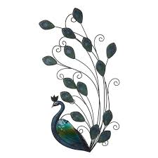 Luxenhome 29 5 Inch H Peacock Metal And Glass Outdoor Wall Decor